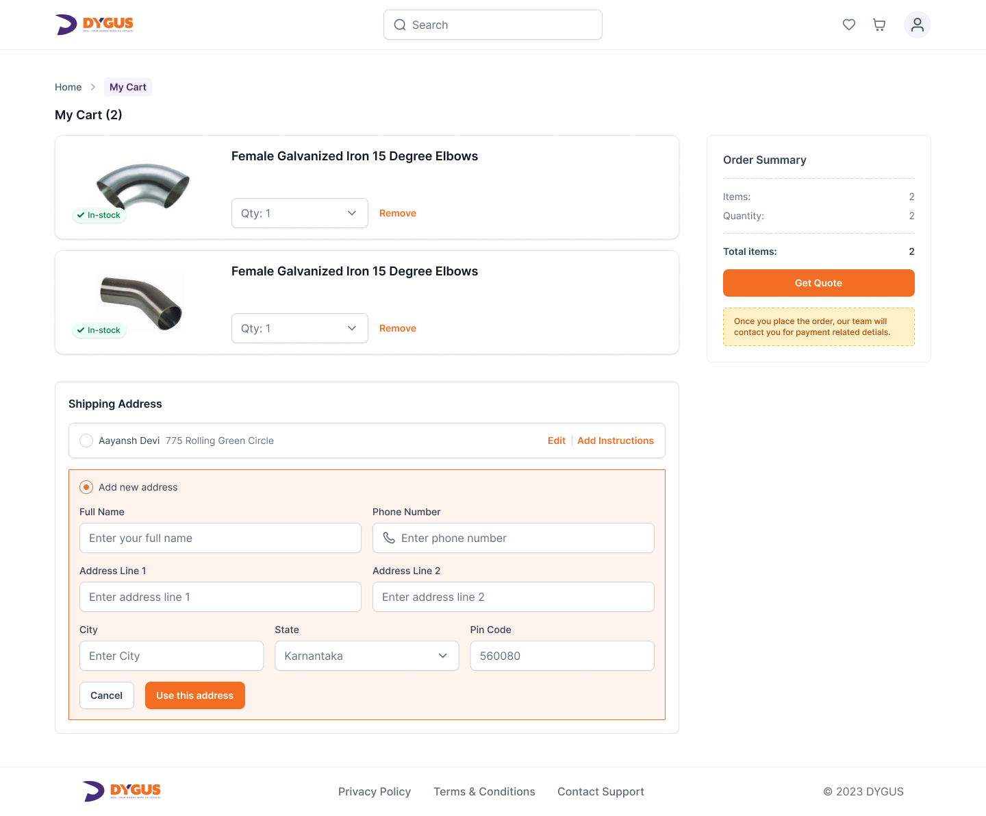 Plumbing Company E-commerce Platform - Shopping Cart