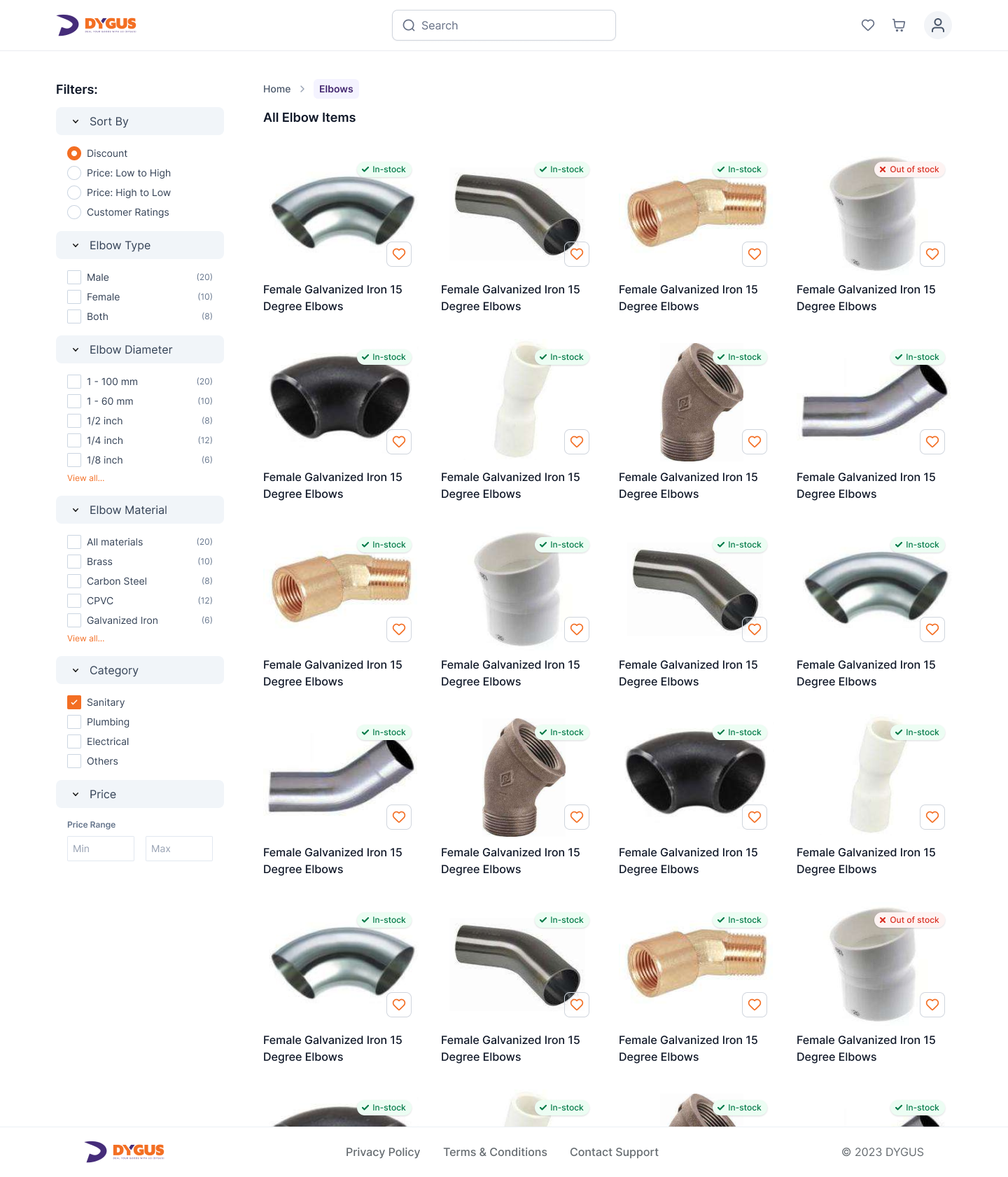 Plumbing Company E-commerce Platform - Product Categories